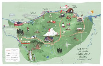 The Infinity Loop Map, featuring illustrative renditions of various attractions from the region.