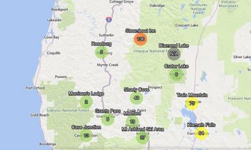 A screenshot of a dashboard which allows users to monitor and track air quality across different cities in Southern Oregon.
