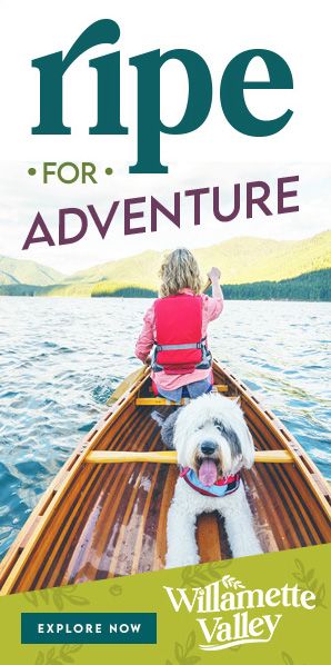 An ad banner features an image of a woman and a dog in a canoe. Text on the banner reads: Ripe for Adventure, Explore Now.