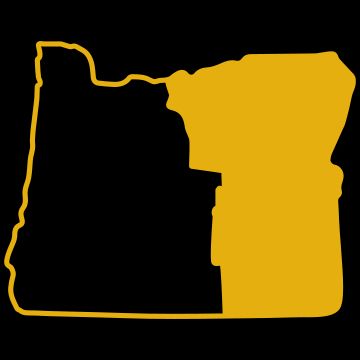 A simplified map of the state of Oregon, with the Eastern Oregon region highlighted.