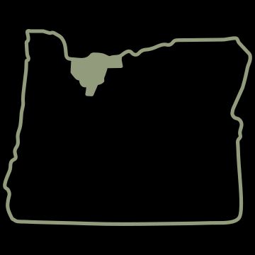 A simplified map of the state of Oregon, with the Mt. Hood & Columbia River Gorge region highlighted.