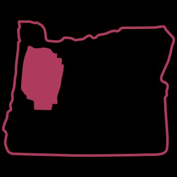 A simplified map of the state of Oregon, with the Willamette Valley region highlighted.